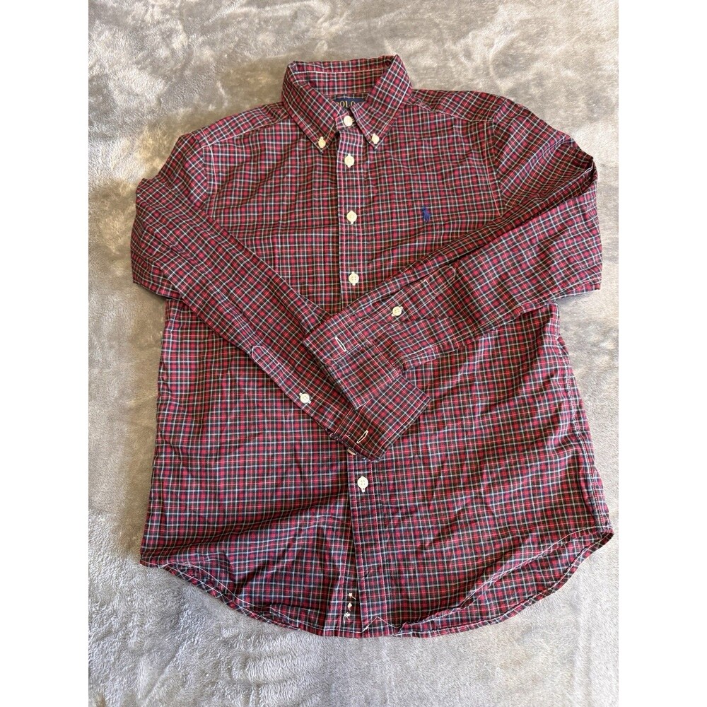 Polo Ralph Lauren Boys M (10-12) Red Plaid Long Sleeve Collared Button-Up Shirt